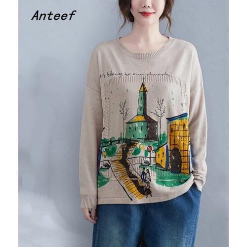 Anteef korean fashion long sleeve oversized knitted tops causal loose spring autumn pullover sweater clothes women sweaters 2021
