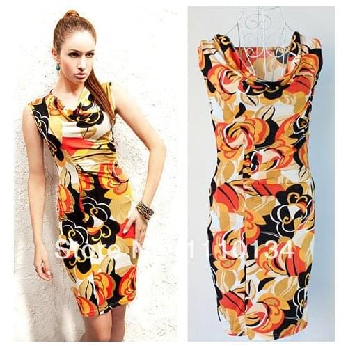 New Spring 2016 Summer Dress Women Sleeveless Floral Print Vintage Dress OL Pencil Dress Flowers Bandage Bodycon Dress 0496