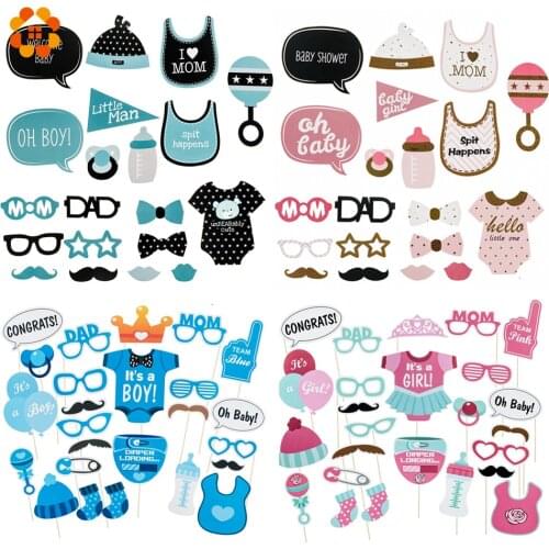 1Set Baby Shower Its A Boy/Girl Photo Booth Props On Sticks Decoration Oh Baby Photobooth For Gender Reveal Party Supplies