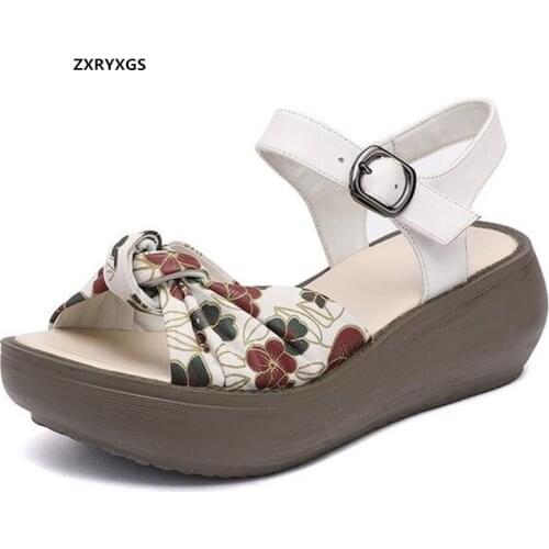2021 Classic Printing Summer Genuine Leather Sandals Platform Shoes Heighten Sandals Wedges Comfortable Women Fashion Sandals