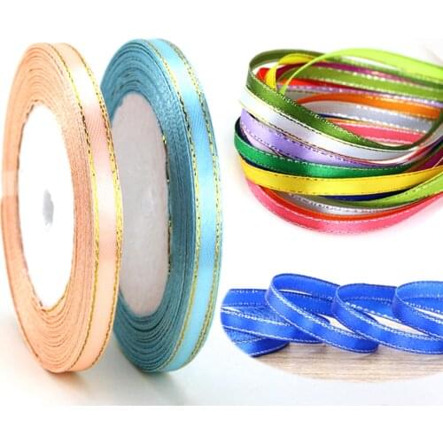 25Yards Satin Ribbon 6mm golden edge grosgrain Ribbons DIY for Gift Wrapping Wedding Party Decoration Scrapbooking Supplies