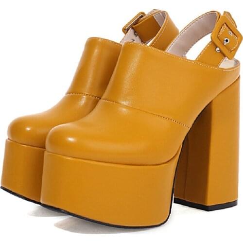 Sexy Womens Sandals Platform 2021 Summer Shoes For Women Yellow Black Party Fetish Shoes Ladies Block High Heels Sandals Women