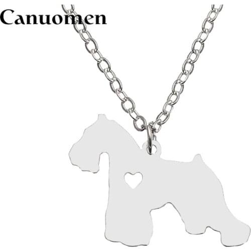 Canuomen Schnauzer Pendant with Love Heart Stainless Steel Animals Necklaces Pet Dogs for Men and Women Charm Jewelry