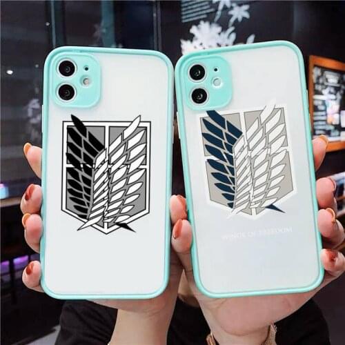 Anime attack on Titan Phone Case For iPhone 12 11 Mini Pro XR XS Max 7 8 Plus X Matte transparent blue Cover