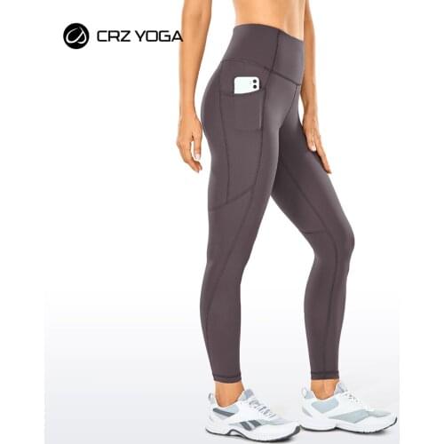 CRZ YOGA Womens Naked Feeling High Waisted Workout Pants Yoga Leggings Capri with Side Pockets -23 inches