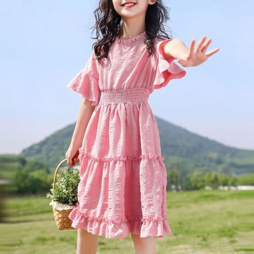 2021 Summer Children Clothing Floral Short Sleeve Princess Dress For Girls To Knee Skirts Toddler Loose From 4 To 12 Year