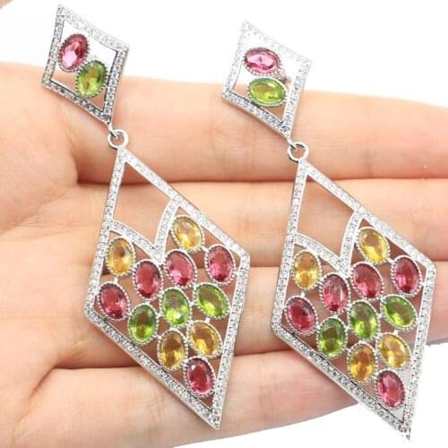 52x19mm Romantic Created Rich Blue Violet Tanzanite CZ Gift For Ladies Wedding Silver Earrings