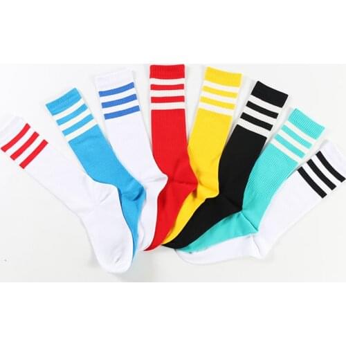 DONG AI Girls Knee High Socks High Quality Rainbow Stripe Girls Long Sock Women 3 Line Striped Cotton Socks School New Arrival