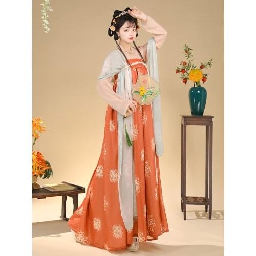 Ancient Traditional Chinese Women Elegant Hanfu Dress Fairy Embroidery Stage Dance Costume Retro Tang Dynasty