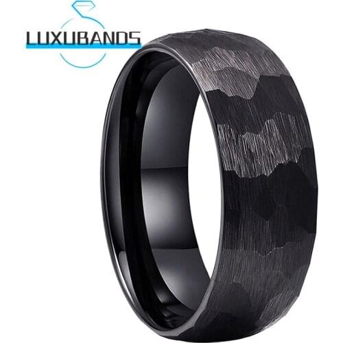 8MM 6MM Black Tungsten Carbide Rings For Men Wemen Multifaced Hammered Engagement Domed Bands Brushed Finished Comfort Fit