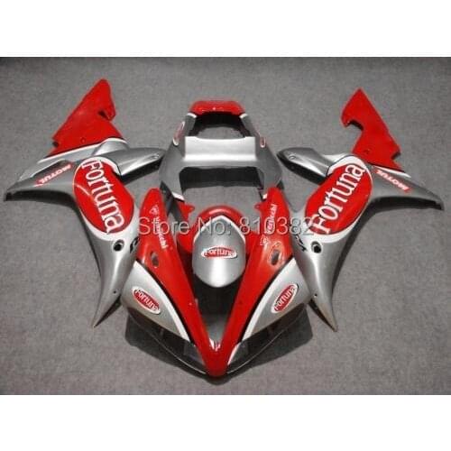Motorcycle Fairing kit for YZFR1 02 03 YZF R1 2002 2003 yzfr1 YZF1000 Fortuna red silver ABS Fairings set+7gifts YM27