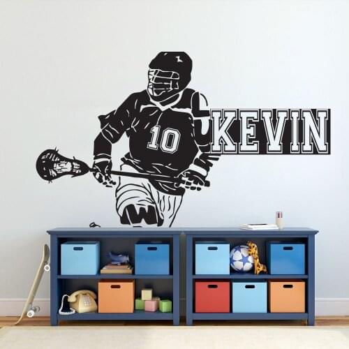 Lacrosse Personalised Wall Decal Lacrosse Logo Home Decor Sports Vinyl Sticker Kids Teens Room Sports Room Decoration NR54