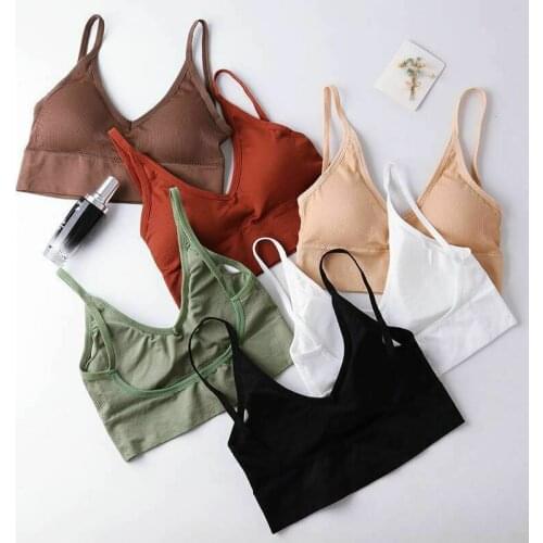 Hot Sale Womens Bra Top Plain Strappy Back Tie Up Halter Neck Basic Bralet Vest Casual Stretch Elastic Soft Summer Clothes