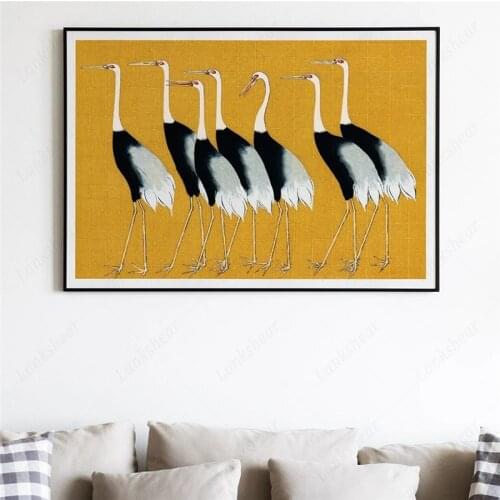 Vintage Japanese Poster Red Crown Seven Cranes Birds Wall Art Modular Hd Print Canvas Painting Famous for Living Room Decoration