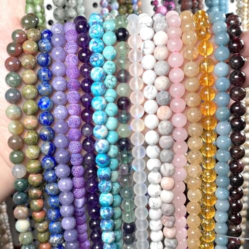 Natural Round Agates Tiger Eye Hematite Lava Amazonite Turquoises Jaspers Garnet Spacer Stone Beads For Jewelry Making Bracelet
