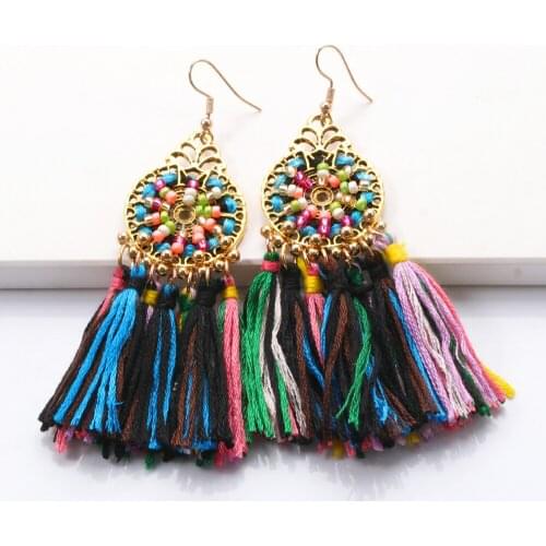 New Colorful Long Tassel Earrings Boho Rainbow Wholesale Big Statement Bohemian Jewelry Classic Hanging Ear Ring For Women 2021