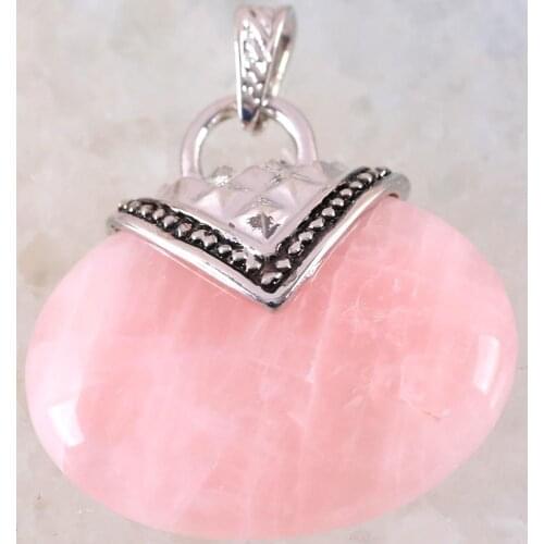 Oval Pendant 40x40MM Natural Stone CAB Cabochon Bead Pink Crystal Fit Necklace For Men Women Jewelry Gift K1141