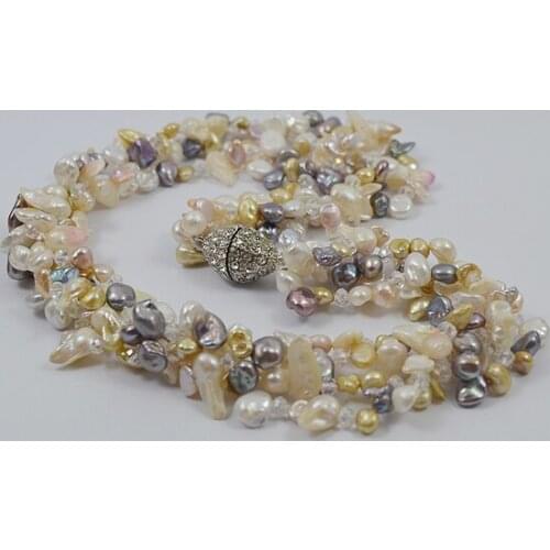 Baroque Pearl Necklace Multicolor 4-10mm Keshi Pearls Crystal Beads Necklace Perfect Magnet Clasp Charming Women Birthday Gift