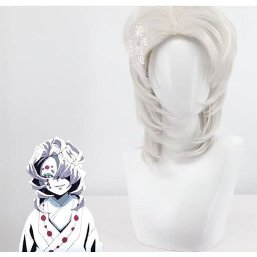 Anime 54-60cm Demon Slayer Kimetsu no Yaiba Ayaki Rui Silver Gray Wig Cosplay Costume Heat Resistant Synthetic Hair Wigs
