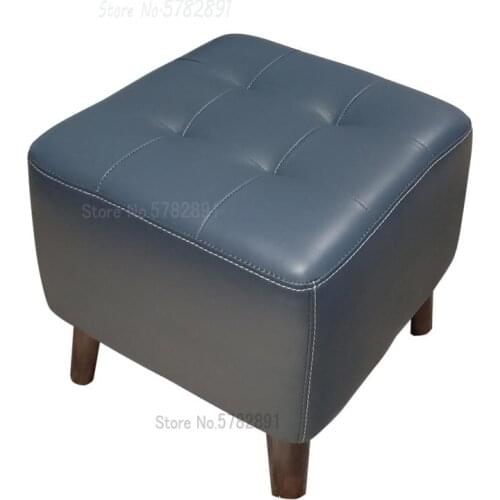 The First Layer Of Leather Sofa Stool Home Shoe Changer Living Room Solid Wood Small Leather Pier Stool Footrest Makeup Stool St