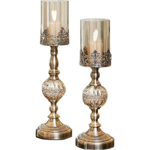 Nordic Candle Holders Wedding Decorations Crystal Glass Candlestick Metal Iron Ornaments Retro Candlelight Table American FC257