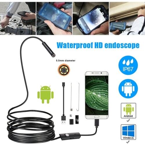 Industrial USB Endoscope Waterproof Inspection Borescope Camera 5.5mm HD Borescope Set For Android PC 1/2/5m