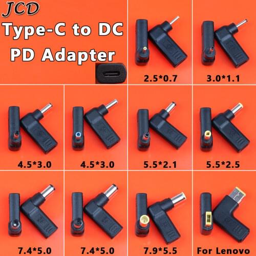 JCD Laptop Power Adapter Connector DC Plug USB Type C Female to DC Male 2.5*0.7 4.5*3.0 5.5*2.1 5.5*2.5 7.4*5.0 Jack Converter