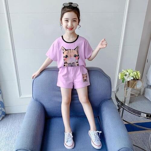O-neck Collar Short Sleeve T-shirt+ Shorts Set Casual Sport Kids Girls Suits Fashion Summer kids clothes girls 10 to 12 teenage