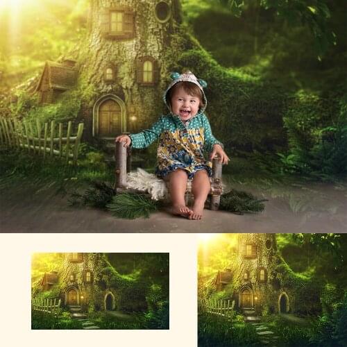 Fairy Forest Safari Party Backdrop Newborn Children Birthday Portrait Background Enchanted Green Tree Photography Photo Shoot
