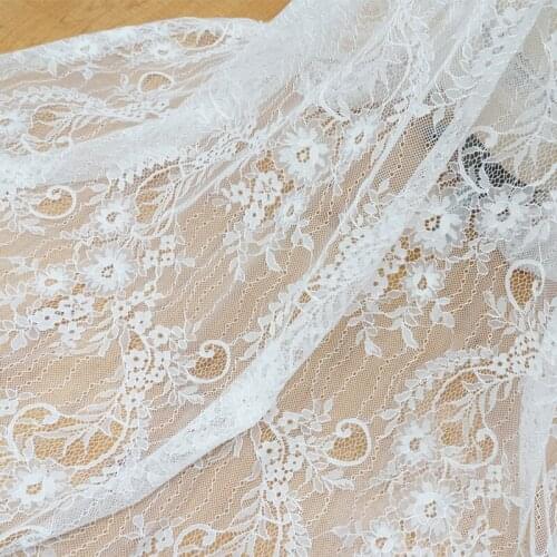 Eyelash Fabric Unique White Wedding Dress Lace Fabric for Bridal, Mantilla , French Chantilly Net Lace Fabric