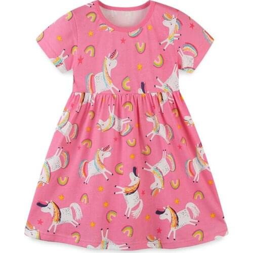 Short Sleeve Girls Party Dresses Cotton Tunic Baby Girls Summer Clothes Kids Fashion Unicorn Frocks