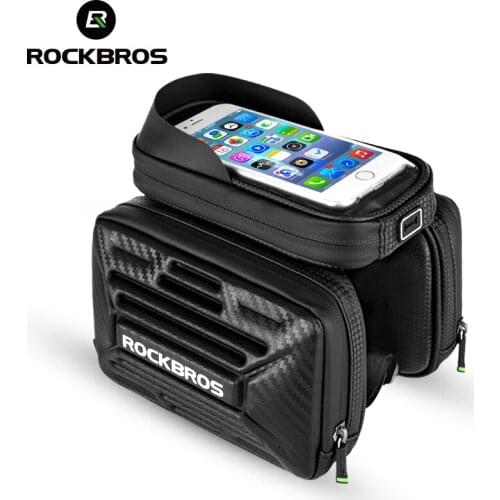 ROCKBROS Bicycle Bag Carbon Pattern Touch Screen Bike Phone Bag 5.8/6.2 Inch Phone Bags Cycling MTB Mountain Frame Front Bag