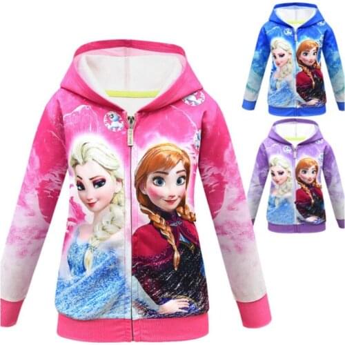 Disney Spring Autumn Frozen Anna Elsa Princess Girls Coat Baby Kids Hooded Zipper Sweater Sweater Outwear Baby Kids Coats Jacket
