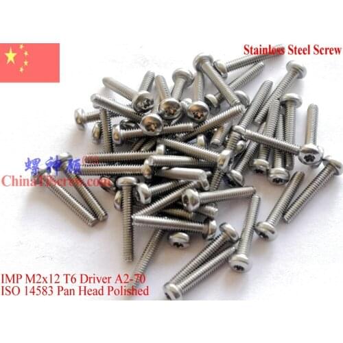 ISO 14583 Stainless Steel M2 Screws M2x8 M2x10 M2x12 Pan Head T6 Driver A2-70 Polished ROHS 100 pcs