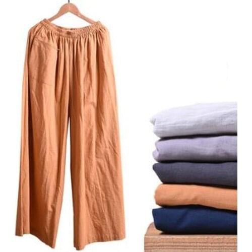 High quality 100%Cotton Summer Shaolin Monk Kung Fu Pants Buddha Meditation Zen Lay Trousers Slacks Blue/Grey/Yellow