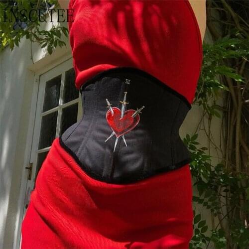 Inscutee New Fashion Gothic Corset Women Harajuku Streetwear Fairy Grungr Heart Printed Bandage Waist Girdle Y2k Alt Cummerbunds