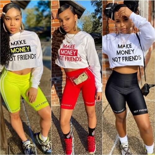 Echoine Womens Fashionable Casual Solid Letters Printed Long Sleeve Two-Piece Set Sporty Hoodies Fitness Short Pants Tracksuits