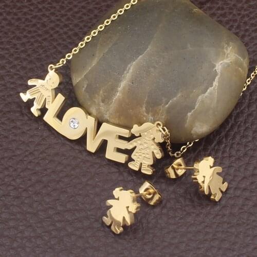 Figure New Fashion Stainless Steel Jewelry Gold Color pendant and earring sets For Women Wholesale SGGIBCBG