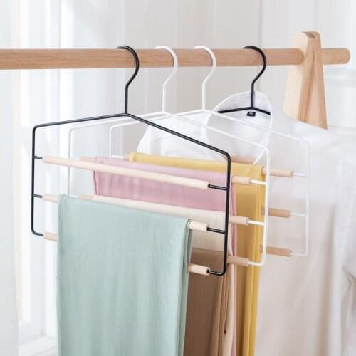 1PC Beech Wood+Metal Non-slip Pants Rack Multi-layer Household Clothes Hanger Wardrobe Storage Organization Drying Hanger