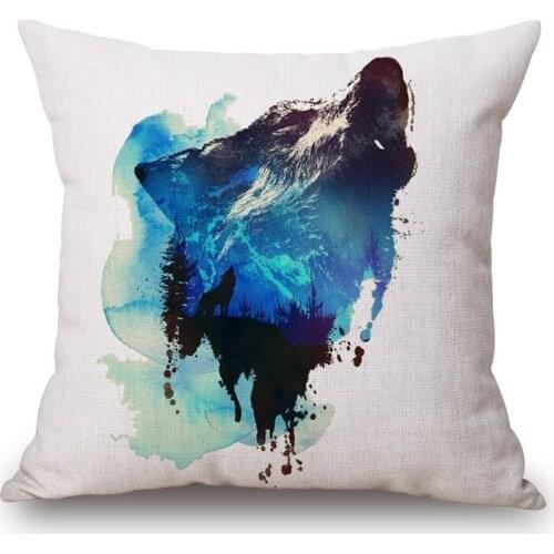 1piece INK Painting Animal FOX BEAR Pattern Seat hug pillow cover Decorative Home Chair Throw Pillow Case Cotton Linen 45x45cm