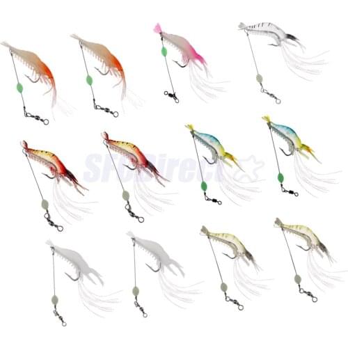 12pcs 8cm Artificial Soft Bait Set, Luminous Shrimp Fishing Lure with Hook Fishing Tackle, Freshwater/ Saltwater