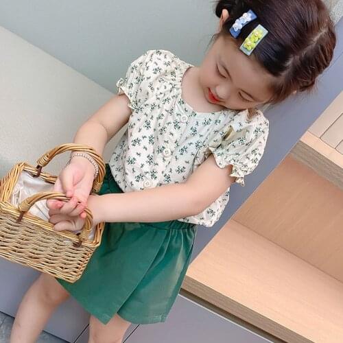2021 Summer Baby Girls Clothes Suit Short Puff Sleeve Floral Print Shirt +Shorts Skirt 2Pcs Korean Style Kids Children Clothing