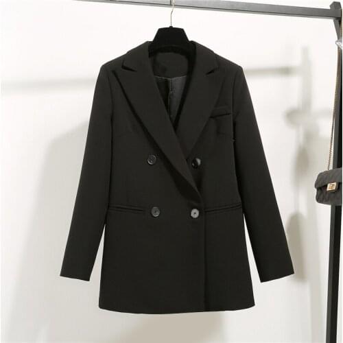Bella philosophy Wonderspring solid turn down collar blazer office lady double breasted street jacket female simple black blazer