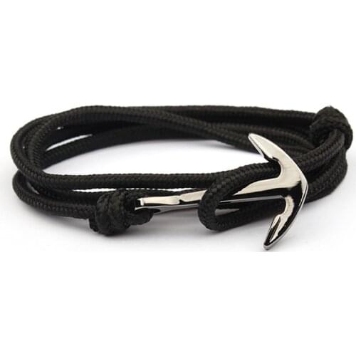 Gun Black Color Anchor Bracelet Men 3mm Navy Blue Nylon Cord Bracelet Jewelry Pulsera Hombre Wholesale Price SL032