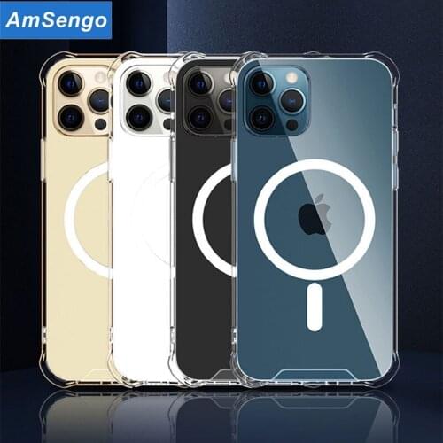 Amsengo Transparent Hard PC Magnetic Case for iPhone 12 11 Pro X XR XS Max 12mini 12Pro Wireless Charger Magnet Phone Cover