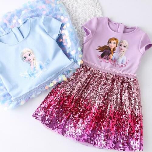 Baby Girll Dress 2020Frozen Aisha Princess Dress Children Sequined Dress Girls Short Sleeve Dress Summer Childrens Clothing