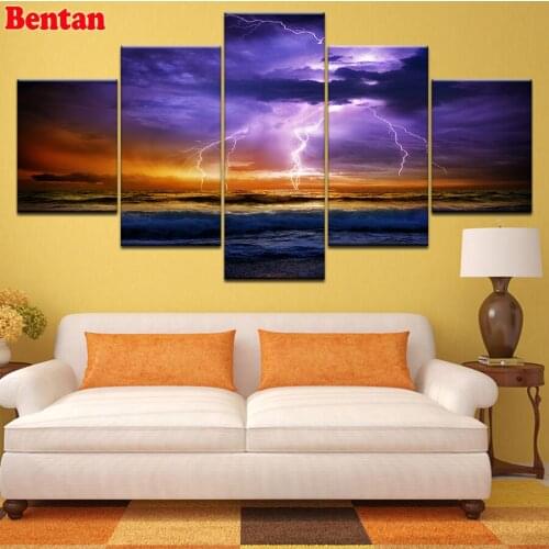 DIY Square/Round Diamond Painting Dark Clouds Lightning landscape Diamond Embroidery 5 Pieces Mosaic Rhinestone Decoration