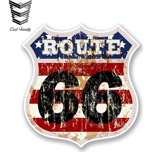 EARLFAMILY 13cm x 11cm Retro Route 66 Vinyl Stickers Laptop Car Bike Travel Luggage USA America Decal Waterproof Car Sticker