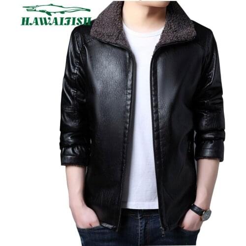 Hawaifish brand mens leather jacket biker autumn winter new loose top jacket slim handsome high quality Plush casaco masculino