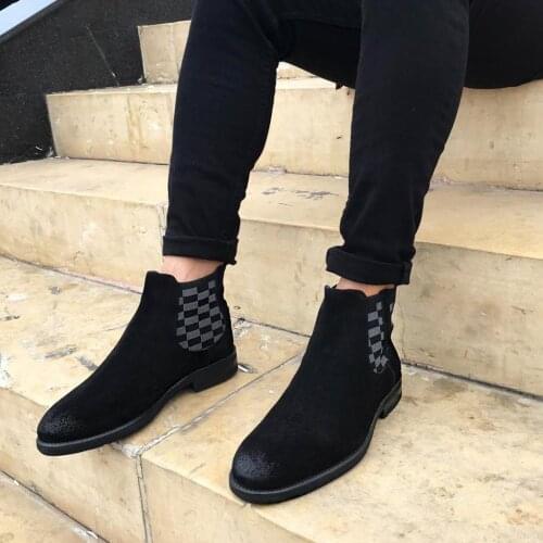 İBAY SWANKY Male Black Checkers Genuine Suede Leather Boots